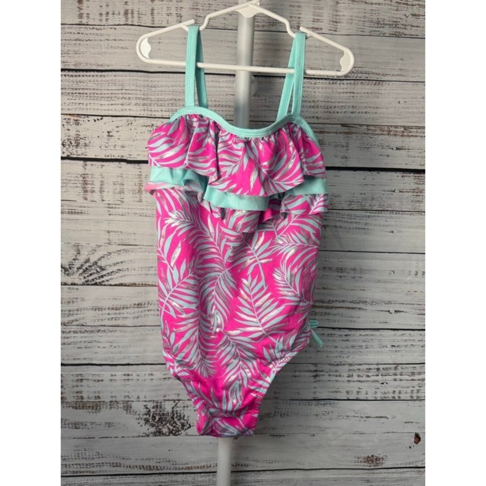 Penelope Mack Girls Tropical Leaf Ruffle One Piece Swimsuit Size‎ 12